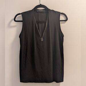 ALL Saints Nero Sleeveless Zip-Front Top – Black – XS